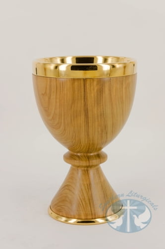 ELC-252 Olive Wood Chalice with Rings Node