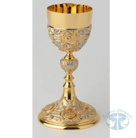 Classic Four Evangelists Bicolor Chalice with Medallion Design and Paten - Item 153BC