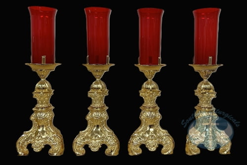 14 inch Candlesticks with Sanctuary Lamp Option - Gold Plated