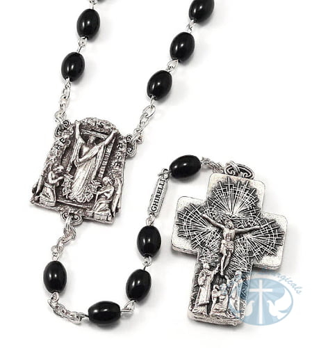 The Holy Mass Rosary with Oval Glass Black Beads