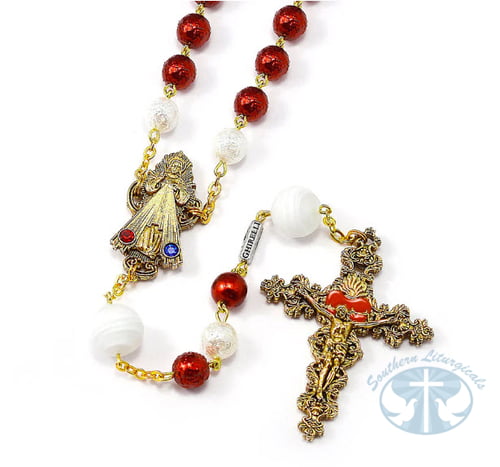 Merciful Jesus Divine Mercy Rosary with Murano Glass, Crystal, and Hand Enamel