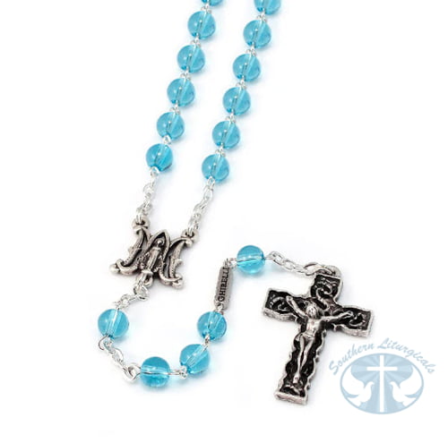 Annunciation Rosary, Silver & Aquamarine