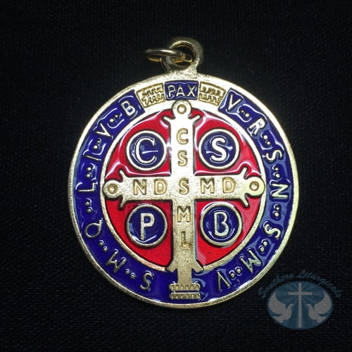 St Benedict Medal - Gold Toned Enameled 2 inch