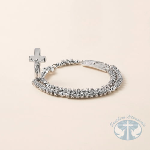 ROSALET® FULLY PAVE RHODIUM BEADS , STERLING SILVER & ROUND PATER, ROSARY CENTER WITH ZIRCON PAVE, TRADITIONAL