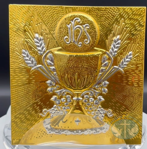 Square Brass Chalice Pall with Fabric Underside-Item Sq1