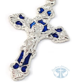 Annunciation Rosary, Silver &amp; Blue Faceted Bohemian Glass