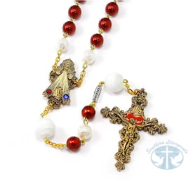 Merciful Jesus Divine Mercy Rosary with Murano Glass, Crystal, and Hand Enamel