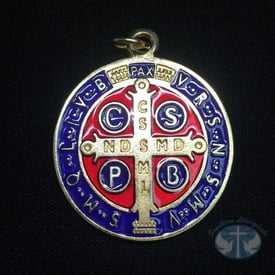 Saint Benedict St Benedict Medal - Gold Toned Enameled 2 inch