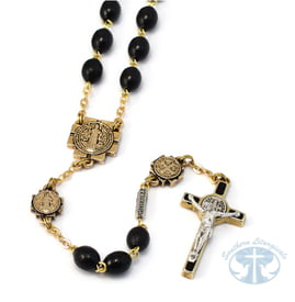 Saint Benedict Rosary with Black Italian Wood & Gold