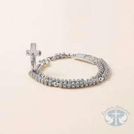 Rosary ROSALET® FULLY PAVE RHODIUM BEADS , STERLING SILVER & ROUND PATER, ROSARY CENTER WITH ZIRCON PAVE, TRADITIONAL