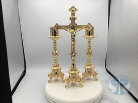 Metalware Small Altar Set with tall candlesticks- 24k Gold Plated