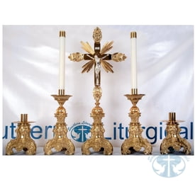 Metalware Candlesticks and Altar Crucifix - Gold Plated