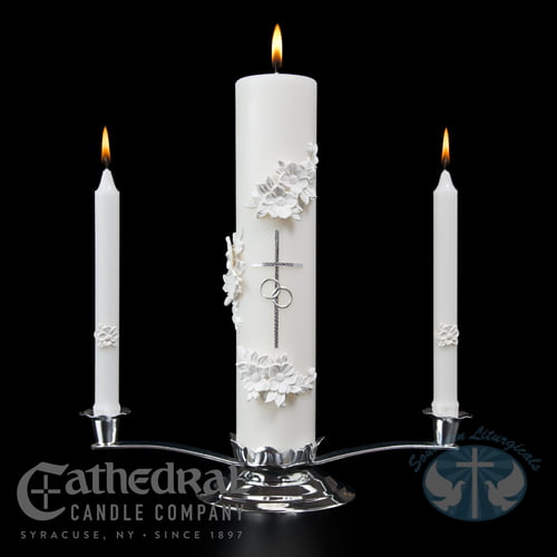 Holy Matrimony Candle Set - Silver and White