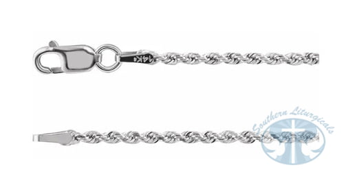 14K White Gold 1.6mm Diamond-Cut Rope Chain