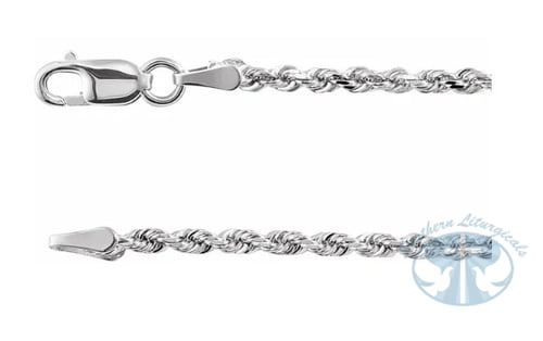 14K White Gold 1.8mm Diamond-Cut Rope Chain