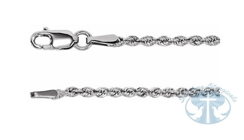 14K White Gold 1.85mm Diamond-Cut Rope Chain