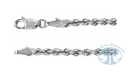 14K White Gold 3mm Diamond-Cut Rope Chain