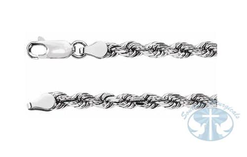 14K White Gold 3.9mm Diamond-Cut Rope Chain