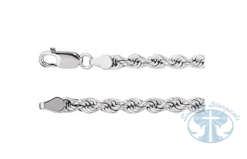 14K White Gold 4mm Diamond-Cut Rope Chain