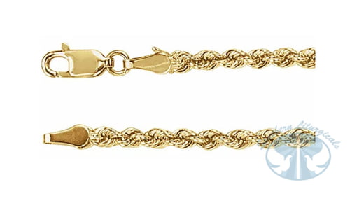 14K Yellow Gold 3mm Diamond-Cut Rope Chain