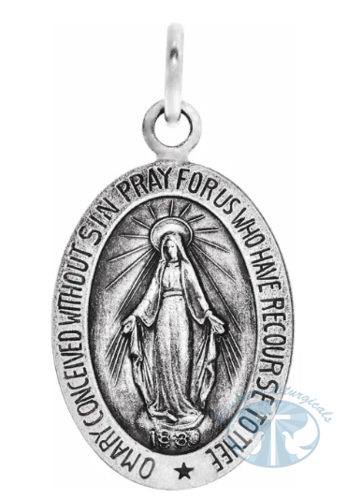 Oval Miraculous Medal 14K White Gold