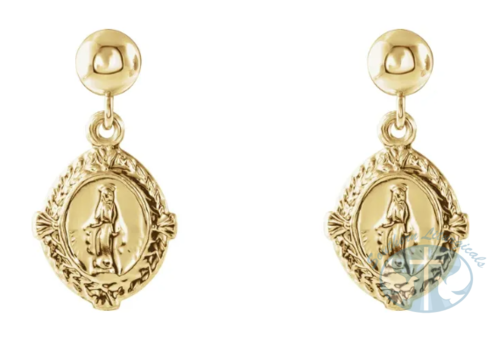 Miraculous medal Earrings 14K Yellow Gold