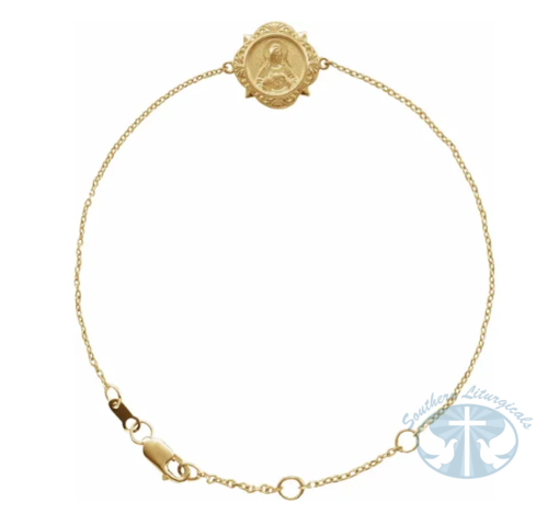 Miraculous Medal Mary Bracelet 14K Yellow Gold