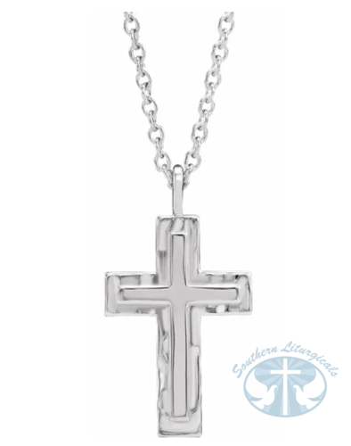 14K White Gold Textured Cross 18" Necklace