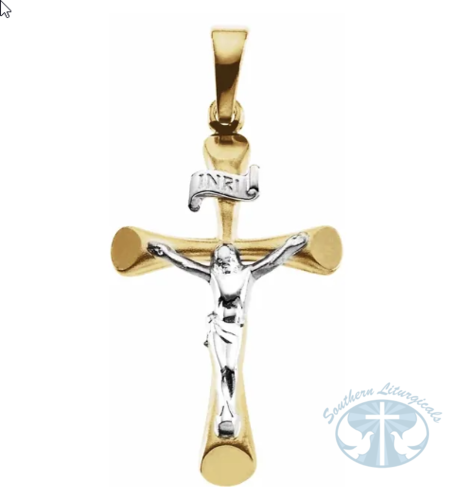 Crucifix Pendant 14K Yellow/White 24x16 mm