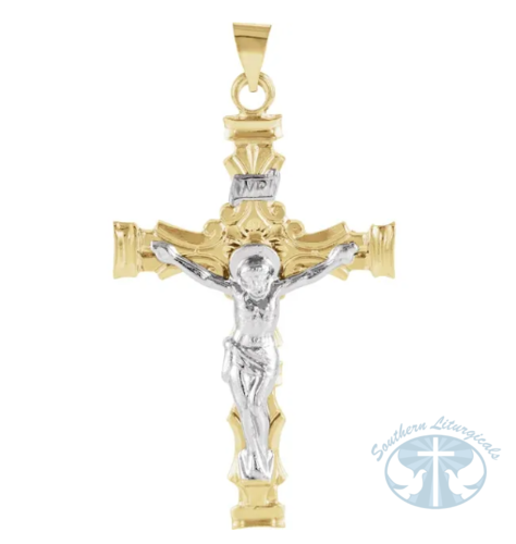 Crucifix Pendant 14K Yellow/White Gold 43.5x 29.5 mm