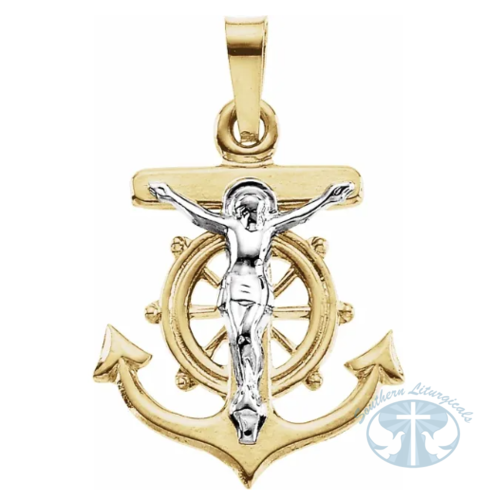 14K Yellow/White 16x15 mm Mariner's Cross Pendant