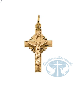 Hollow Crucifix Pendant 14K Yellow Gold 15x10 mm