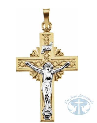 Crucifix Pendant 14K Yellow & White 27.5x19.5 mm