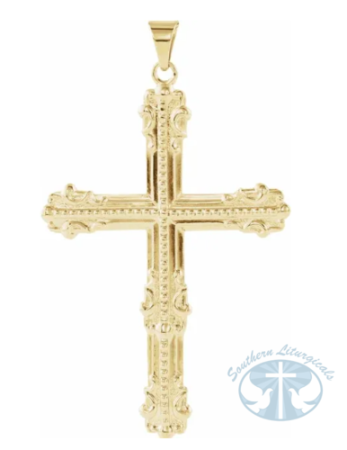 14K Yellow Gold Cross Pendant 47x31.5 mm