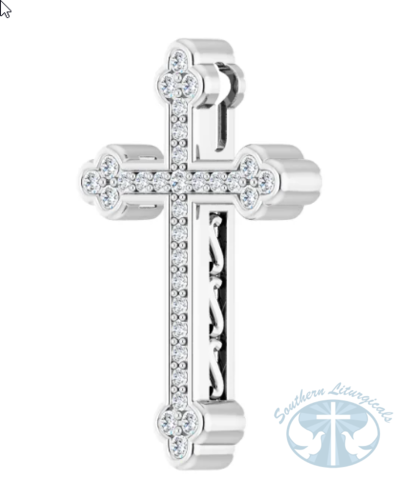 14K White Gold Diamond Cross Pendant 47x31.5 mm