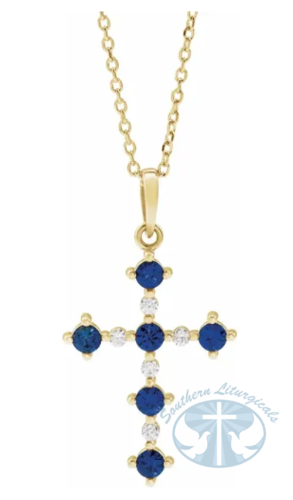 Diamond and Sapphire Cross 16-18" Necklace