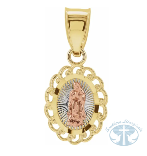 Oval Our Lady of Guadalupe Pendant with Rhodium Plating