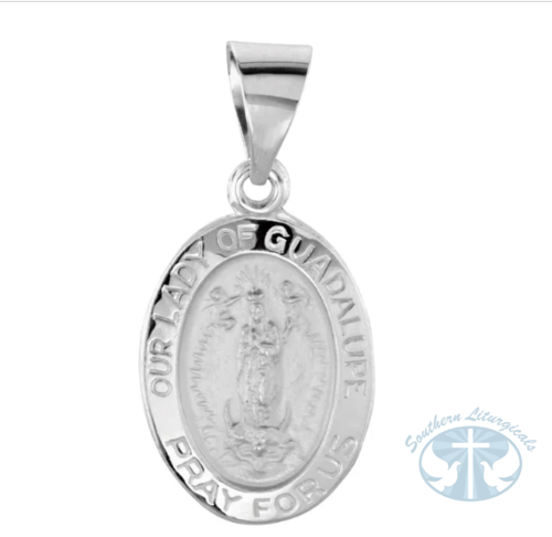 Oval Hollow Our Lady of Guadalupe Medal 14K White gold 15x11 mm