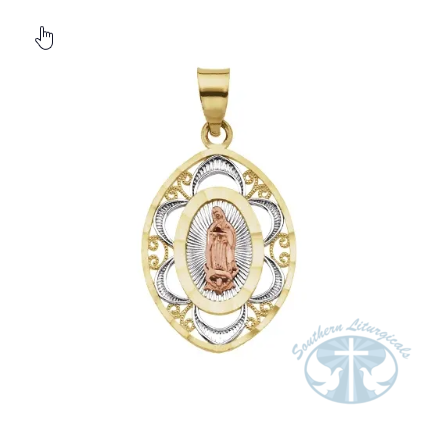 Oval Our Lady of Guadalupe Medal with Rhodium Plating