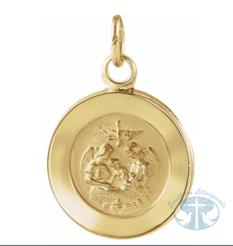 Round Baptismal Medal Pendant 14K Yellow gold