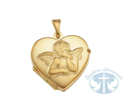 14K Yellow Gold Pendant Dimensions: 17.5x18.5 mm Heart Angel Locket