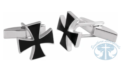 Sterling Silver 15 mm Black Enamel Maltese Cross Cuff Links