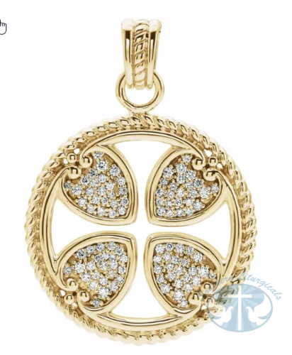 Natural Diamond Maltese Cross Pendant 14K Yellow Gold