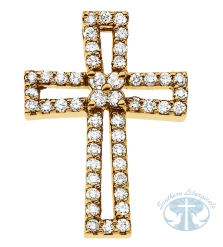 Natural Diamond Cross Pendant 14K Yellow Gold