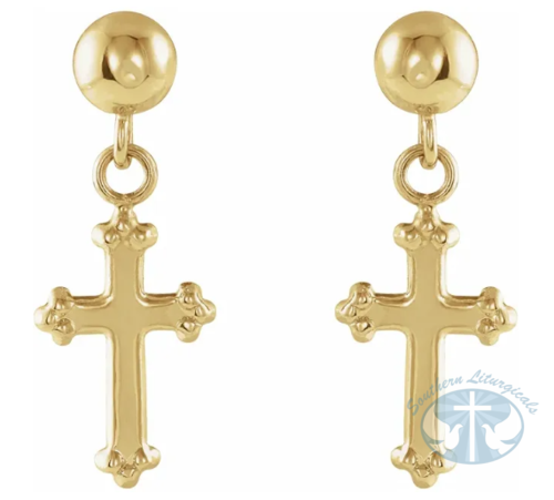 Cross Earrings 14K Yellow Gold