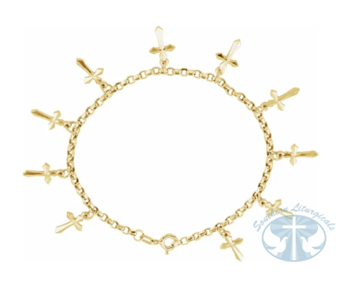 Cross Charm 7" Bracelet 14K Yellow Gold