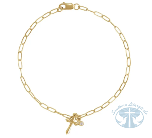 Natural Diamond Cross Charm 7" Bracelet