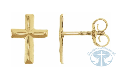 14K Yellow Gold Youth Cross Earrings