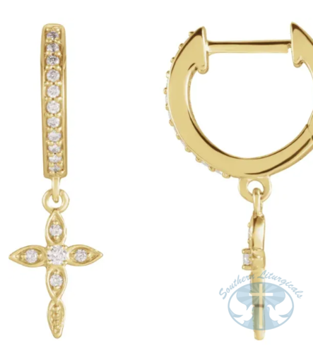 Natural Diamond Cross Hoop Earrings