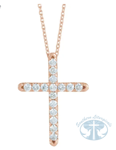 Natural Diamond French-Set Cross 16-18" Necklace